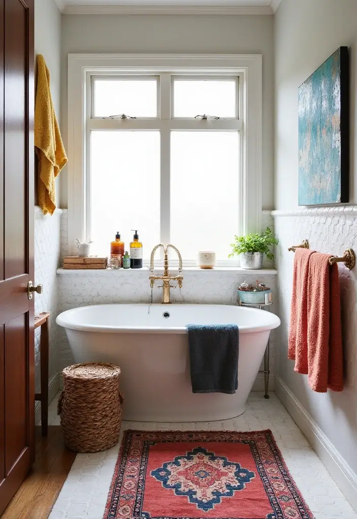 30 Small Bathroom with Window Ideas You’ll Adore - 28. Bold Accessories