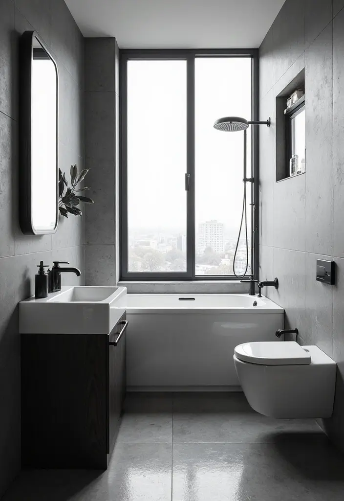 30 Small Bathroom with Window Ideas You’ll Adore - 9. Modern Monochrome