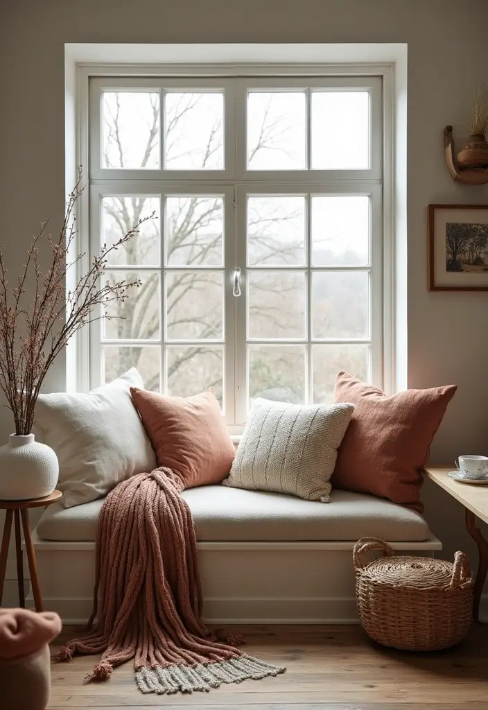 30+ Window Seating in Bedroom Ideas for Comfort - 11. Layered Textures