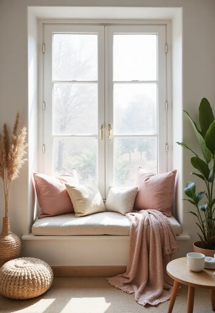 30+ Window Seating in Bedroom Ideas for Comfort - 30. Soft Pastel Palette
