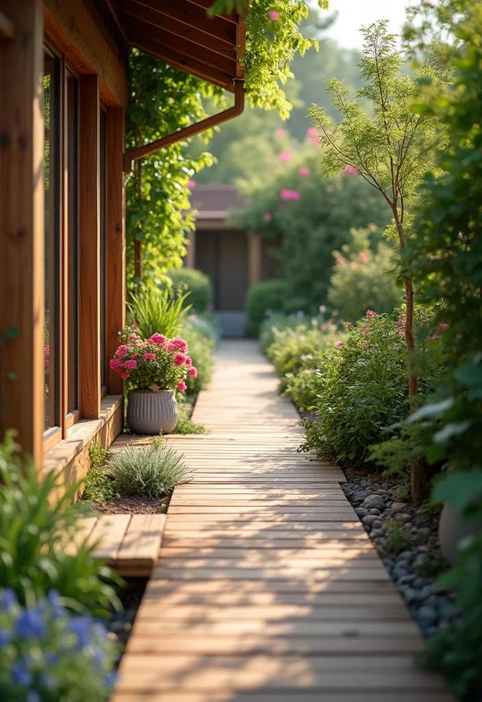 10 Backyard Alley Ideas for Narrow Stylish Pathways - 2. Wooden Plank Walkways
