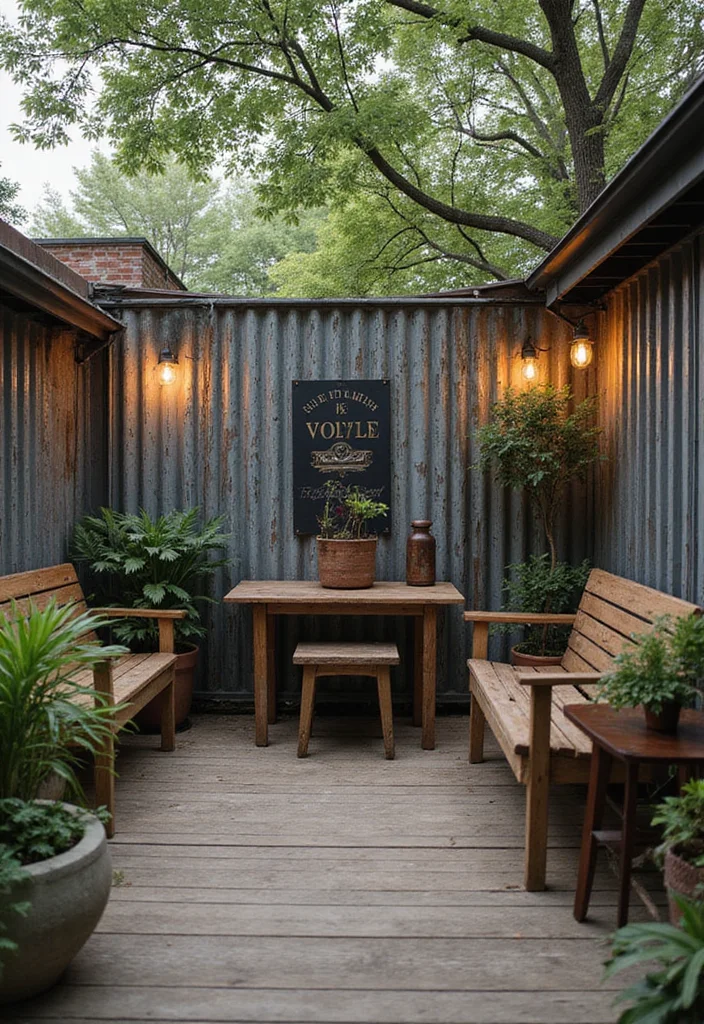 10 Backyard Metal Fence Ideas for Modern Durable Style - 2. Rustic Industrial Style