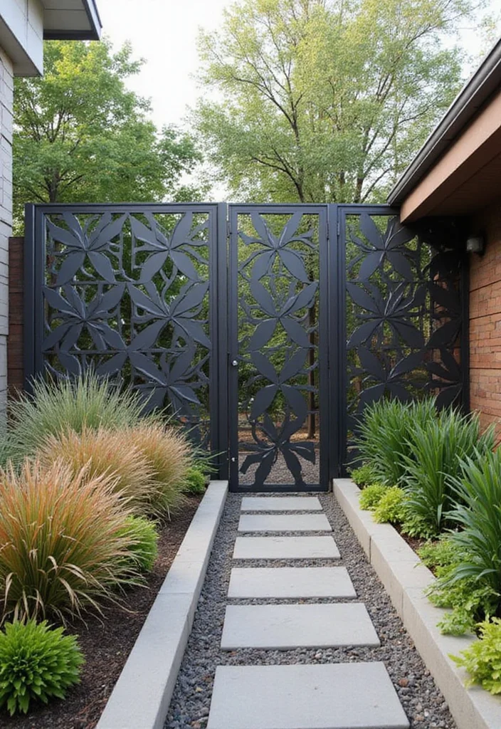 10 Backyard Metal Fence Ideas for Modern Durable Style - 3. Geometric Panel Design