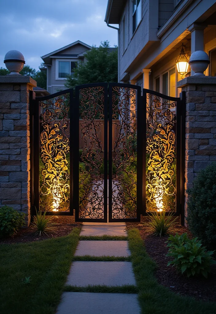 10 Backyard Metal Fence Ideas for Modern Durable Style - 7. Artistic Laser-Cut Designs