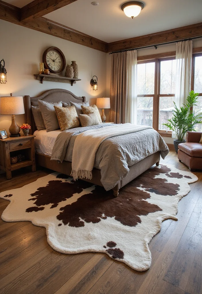 10 Cow Print Bedroom Ideas for Fun Western Flair - 3. Cow Print Area Rugs