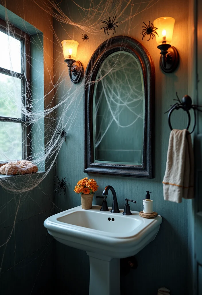 10 Halloween Bathroom Ideas for Fun Spooky Style - 2. Creepy Cobwebs Galore