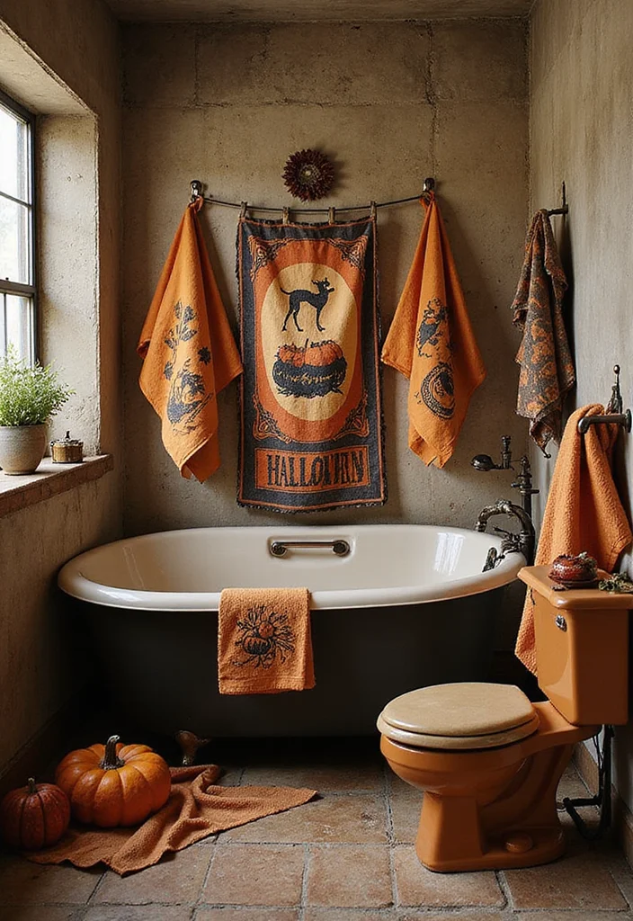 10 Halloween Bathroom Ideas for Fun Spooky Style - 4. Vintage-Inspired Bathroom Linens