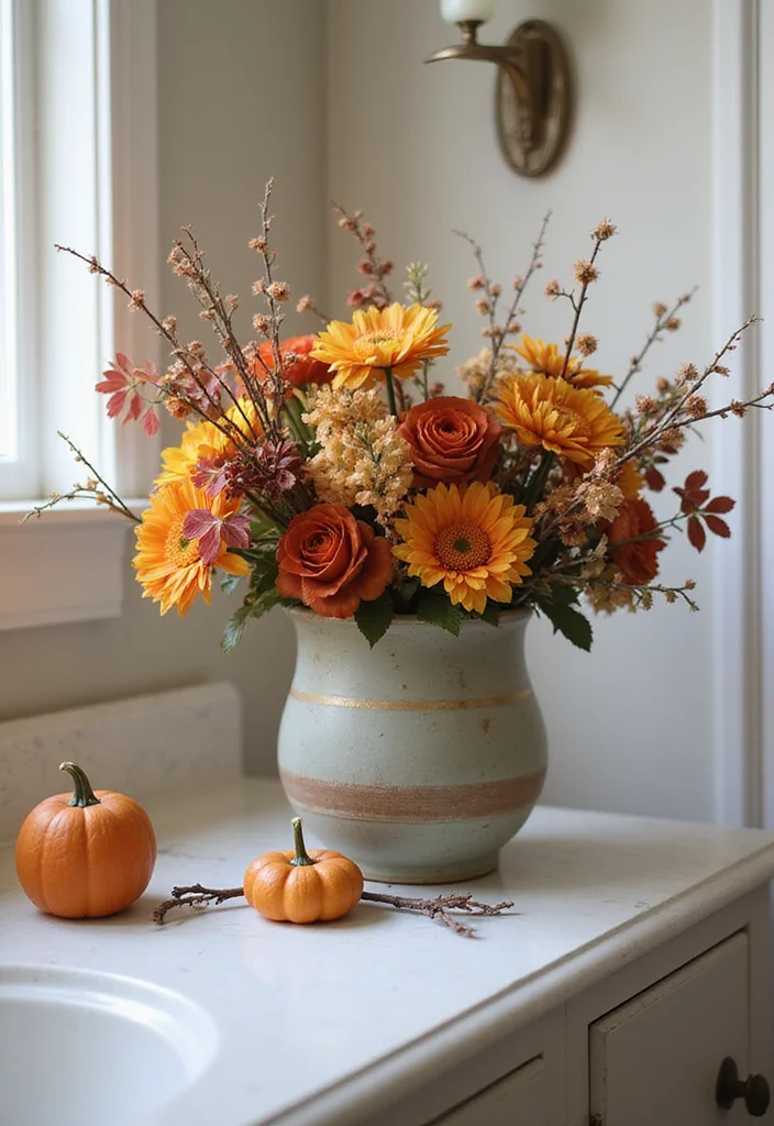 10 Halloween Bathroom Ideas for Fun Spooky Style - 9. Autumn-inspired Floral Arrangements