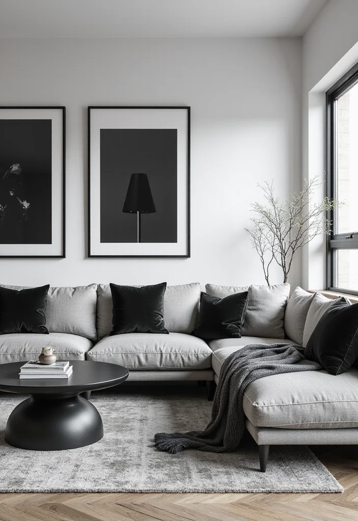 10 Living Room Poster Ideas for Easy Budget Wall Decor - 10. Monochrome Aesthetics