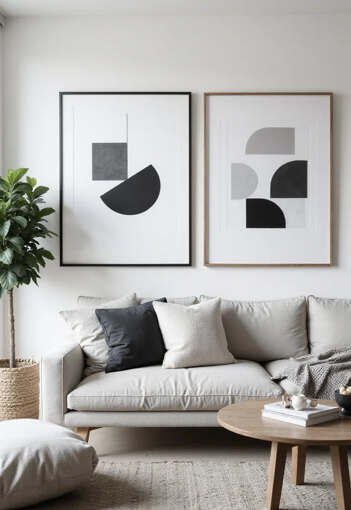 10 Living Room Poster Ideas for Easy Budget Wall Decor - 5. Minimalist Geometric Designs