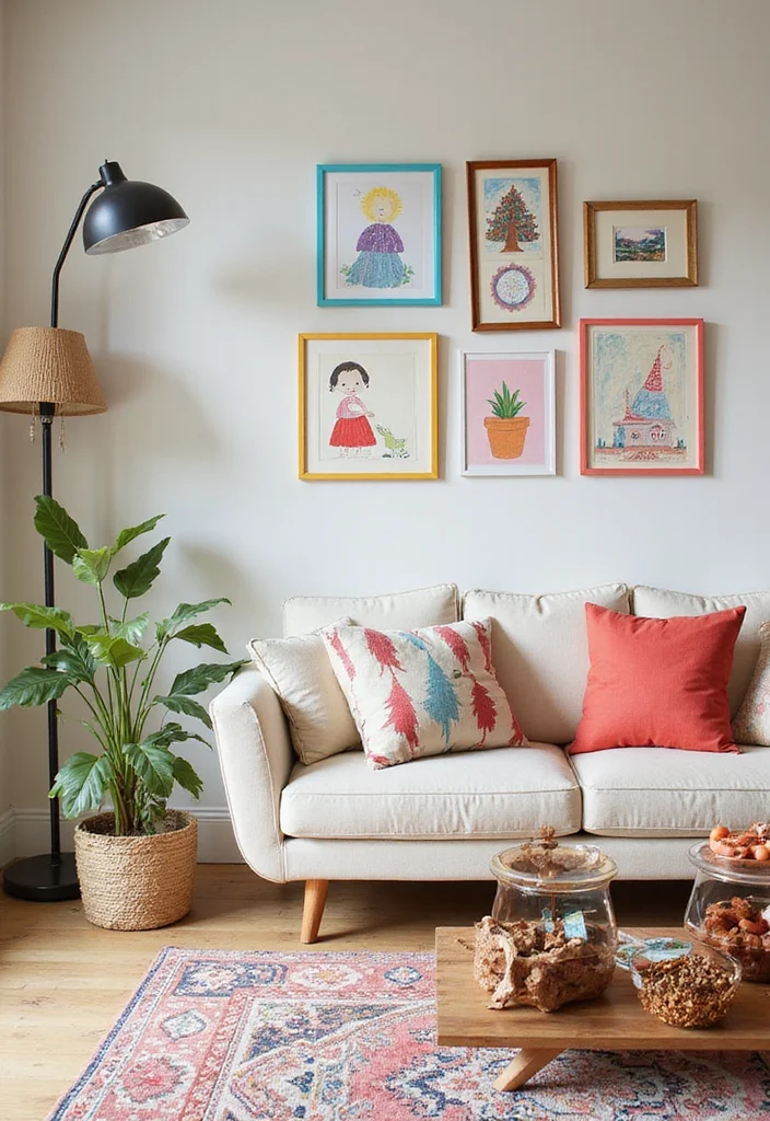 10 Living Room Poster Ideas for Easy Budget Wall Decor - 6. Kids' Art Gallery
