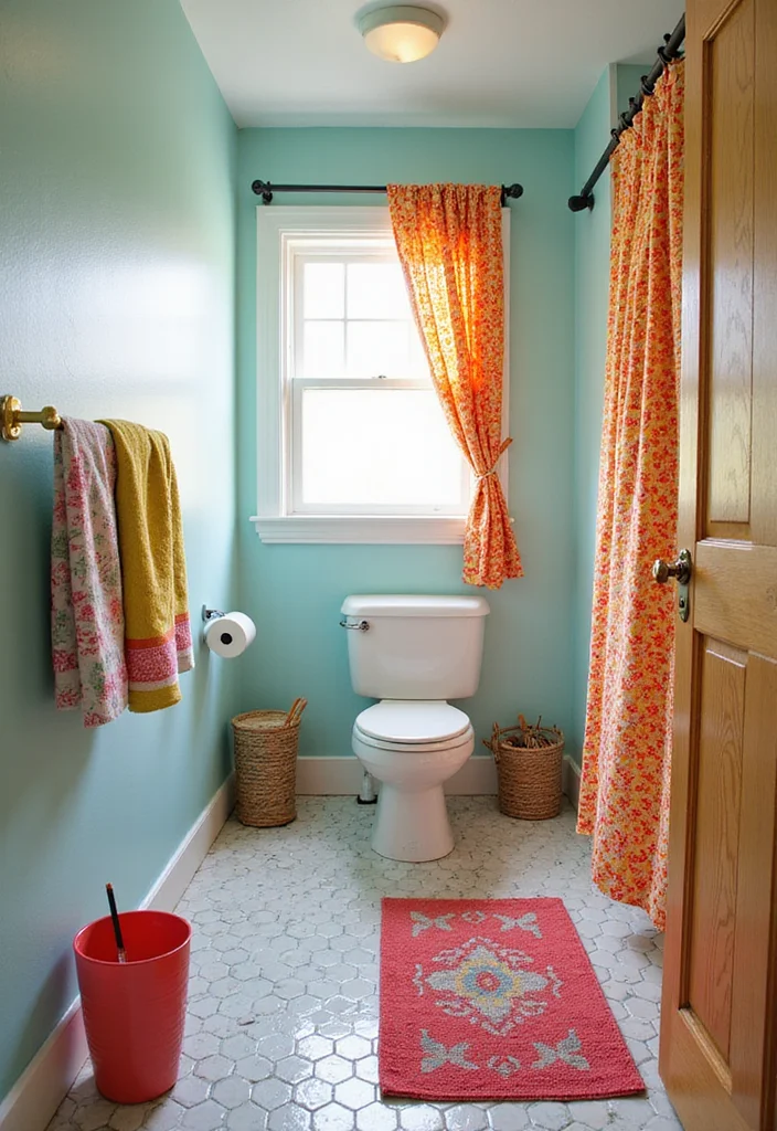 10 Secondary Bathroom Ideas for Practical Everyday Use - 3. Colorful Accents for a Bold Look
