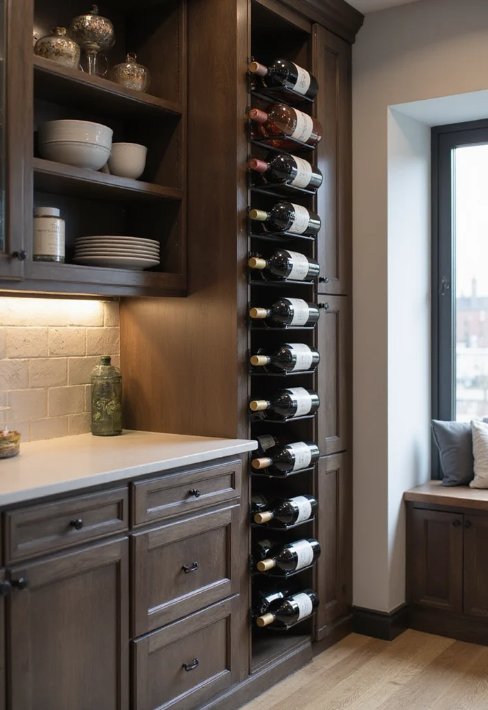 10 Side of Kitchen Cabinet Ideas for Extra Hidden Storage - 2. Vertical Wine Rack