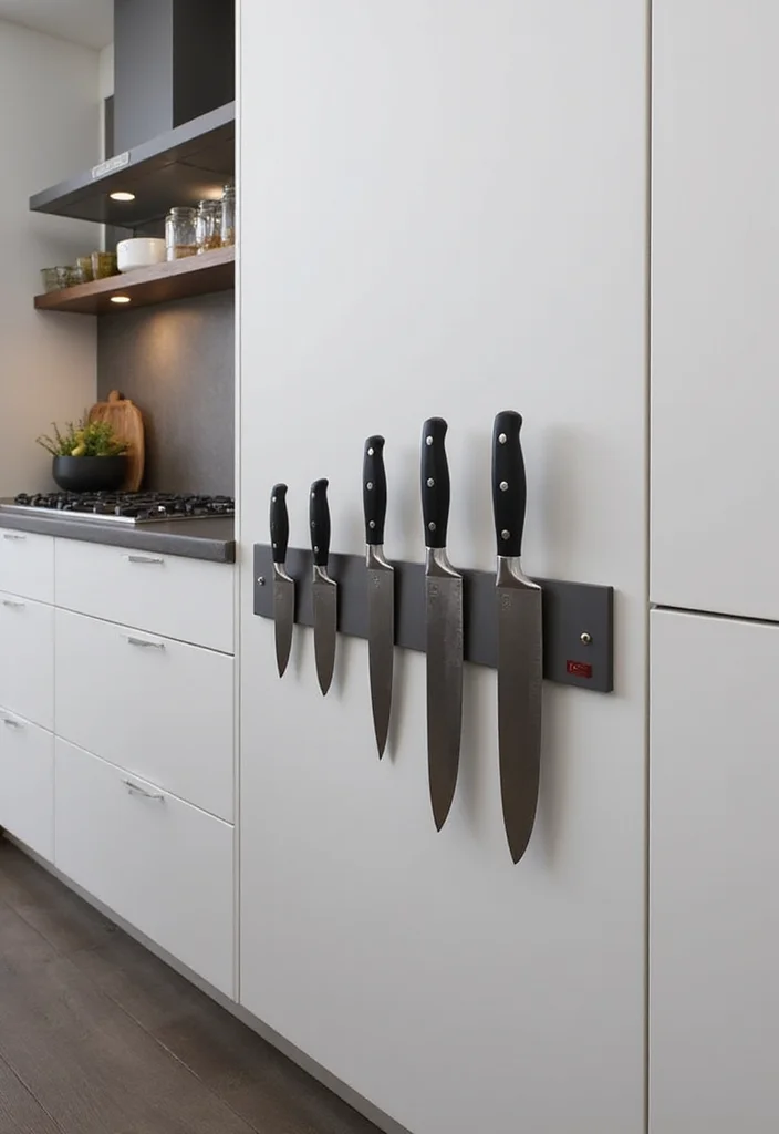 10 Side of Kitchen Cabinet Ideas for Extra Hidden Storage - 3. Magnetic Knife Strip
