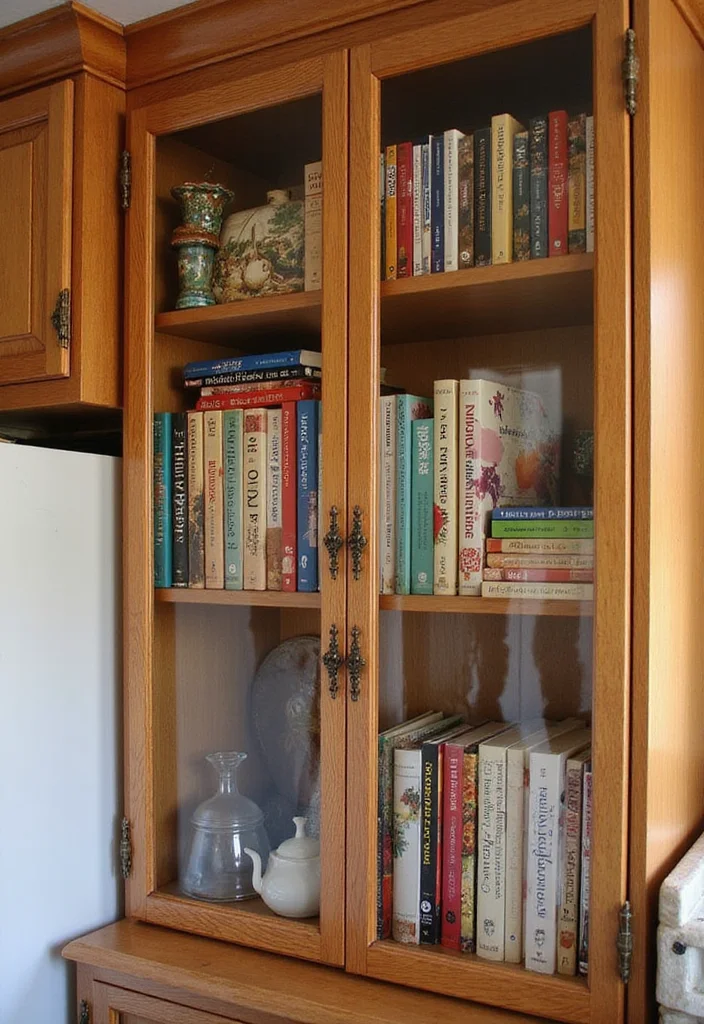 10 Side of Kitchen Cabinet Ideas for Extra Hidden Storage - 4. Open Shelving for Cookbooks