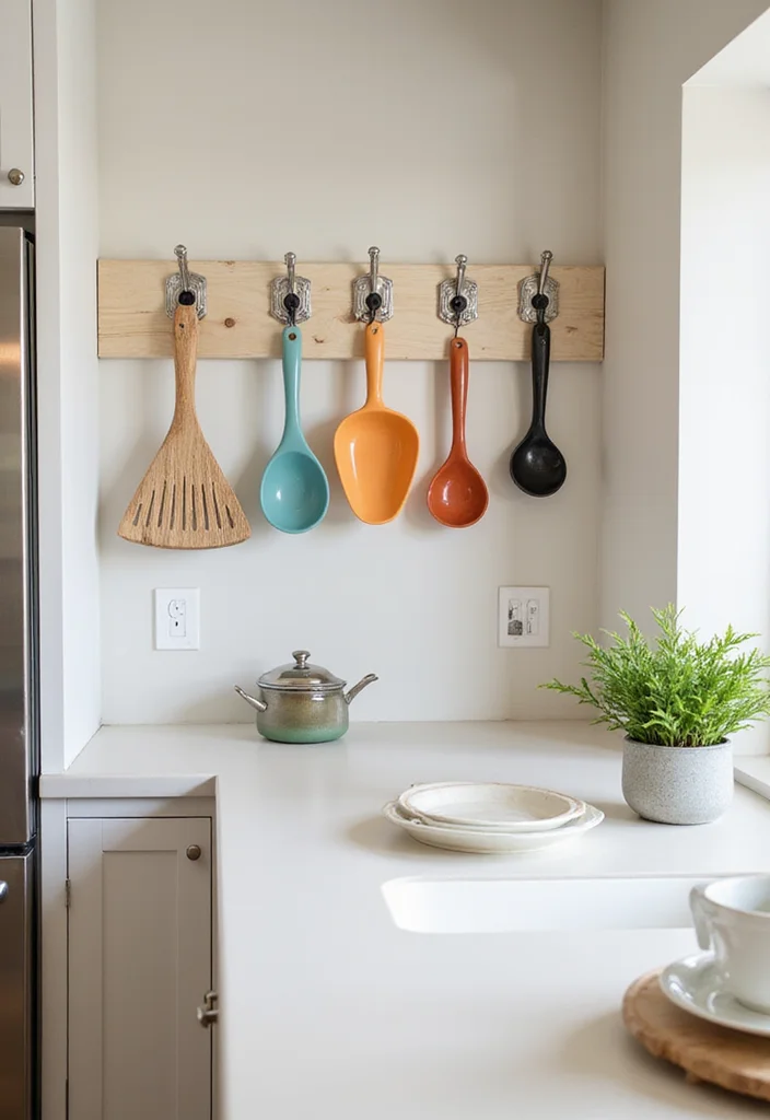 10 Side of Kitchen Cabinet Ideas for Extra Hidden Storage - 9. Decorative Hooks for Utensils