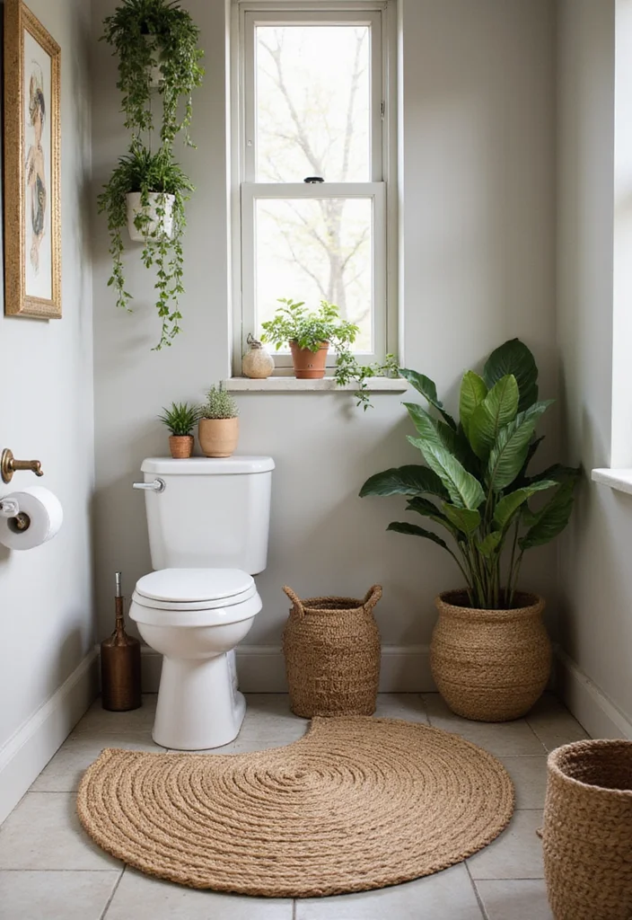 10 Small Bathroom Rug Ideas for Soft Style and Safety - 2. Jute Rugs for Natural Appeal