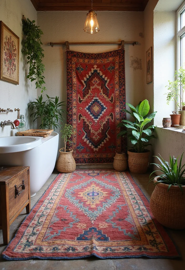 10 Small Bathroom Rug Ideas for Soft Style and Safety - 6. Vintage Moroccan Rugs