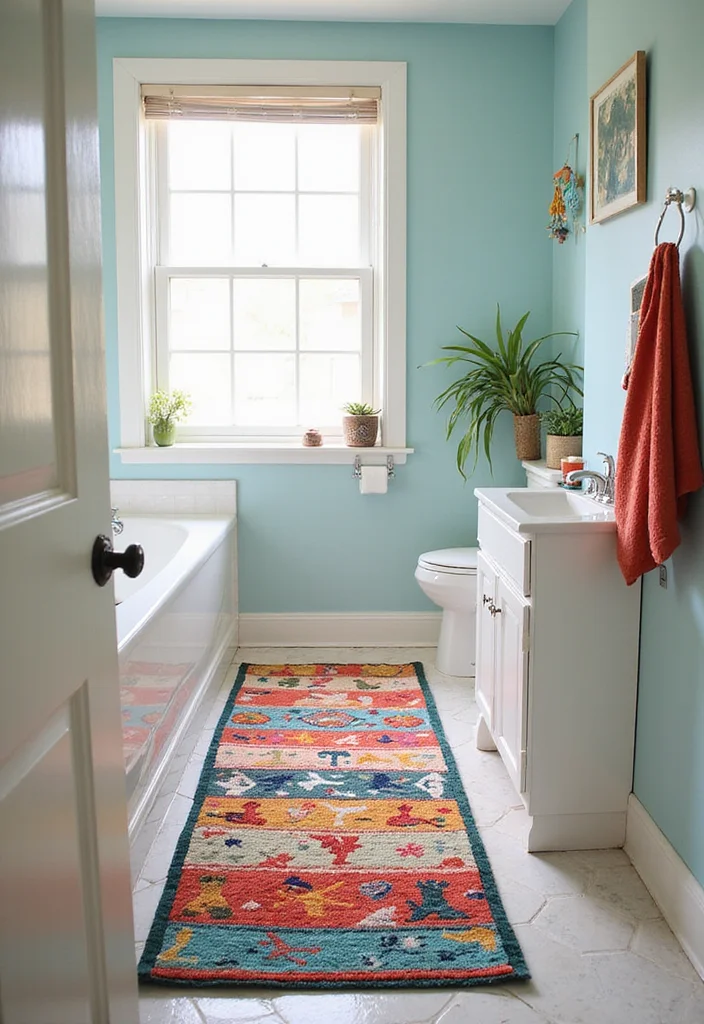 10 Small Bathroom Rug Ideas for Soft Style and Safety - 8. Indoor-Outdoor Rugs