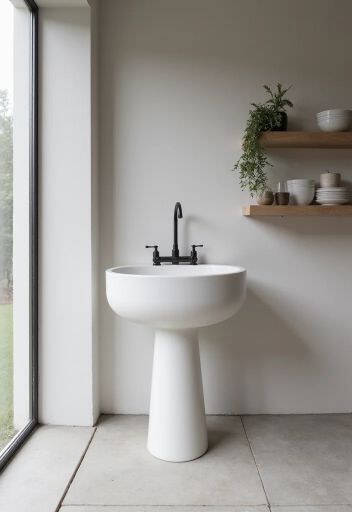 10 Small Kitchen Sink Ideas for Compact Stylish Function - 4. Pedestal Sinks for Minimalist Vibes
