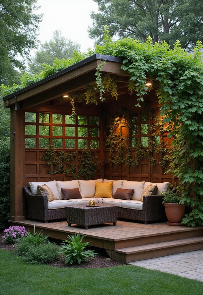 12 Backyard Deck With Roof Ideas for Covered Outdoor Living - 12. Elegant Trellis Roof