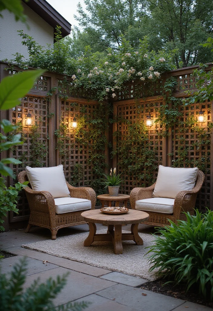 12 Backyard Separation Ideas for Privacy and Defined Spaces 23 12 Backyard Separation Ideas for Privacy and Defined Spaces - 3. Decorative Lattice Panels
