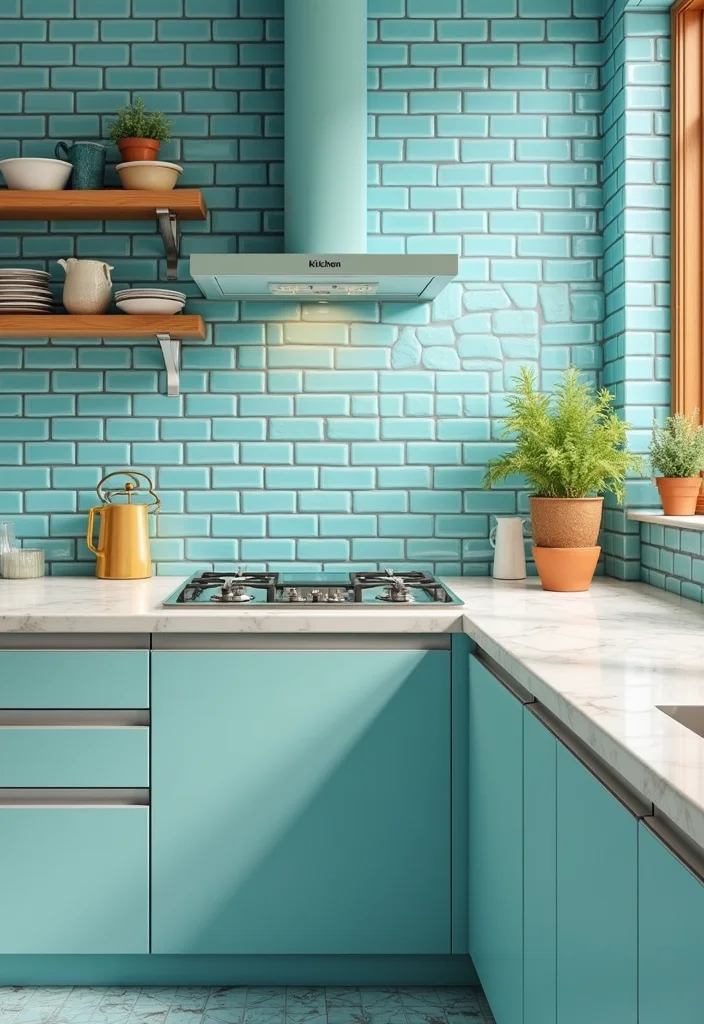 12 Coastal Kitchen Backsplash Ideas for Breezy Natural Texture - 12. Bright Enamel Coated Tiles