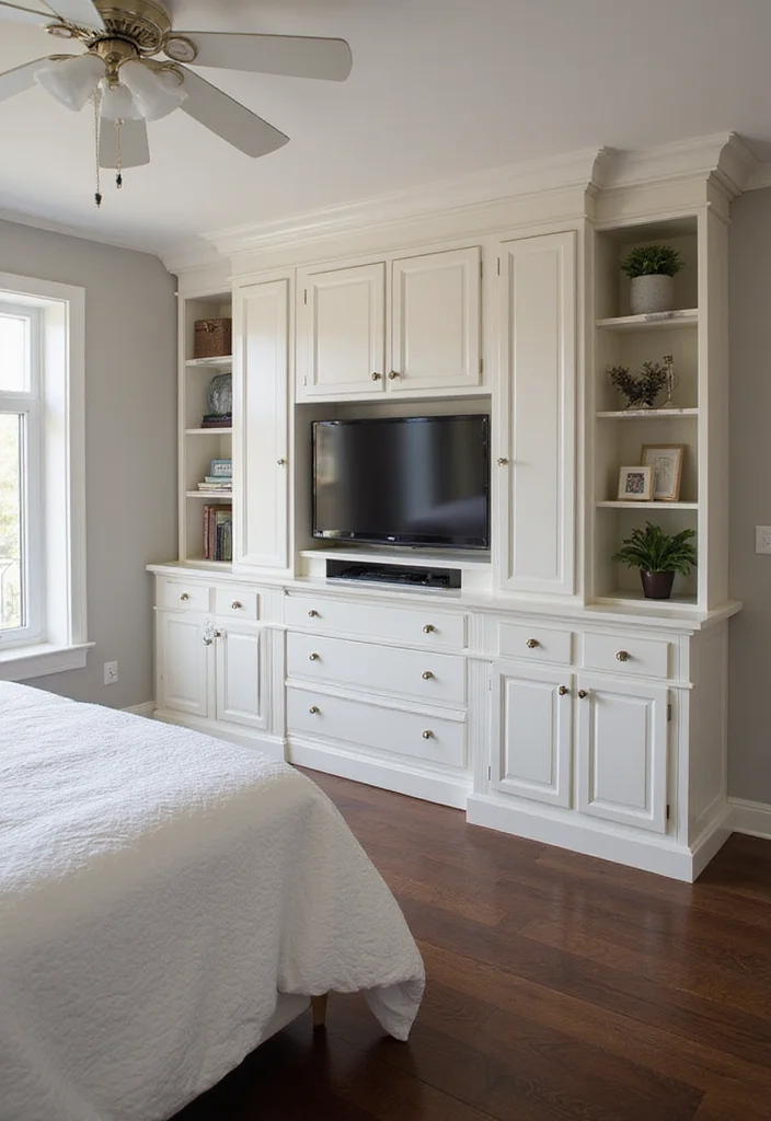 12 Dark Wood Floor Bedroom Ideas for Rich Warm Depth - 12. Custom Built-ins