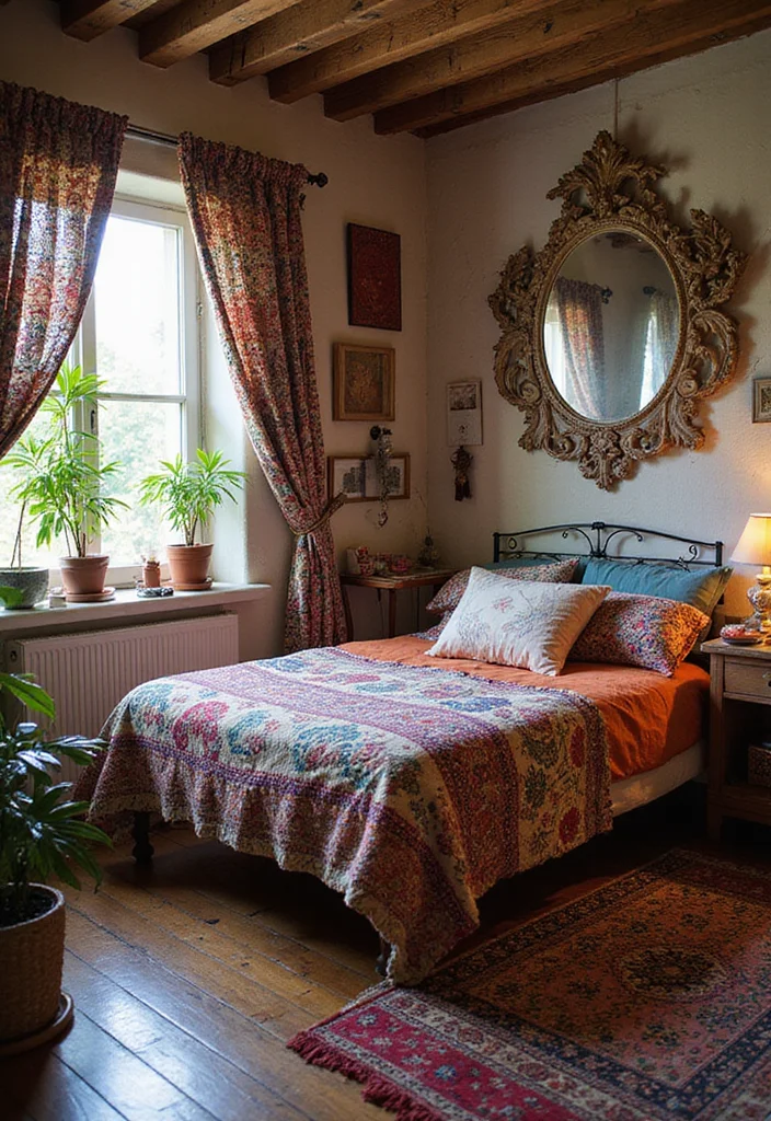 12 Dark Wood Floor Bedroom Ideas for Rich Warm Depth - 4. Boho-Chic Patterns