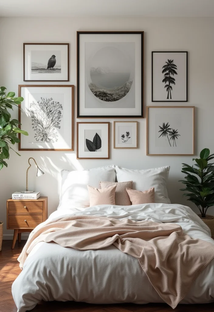 12 Dark Wood Floor Bedroom Ideas for Rich Warm Depth - 7. Personal Art Displays