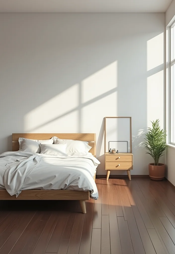 12 Dark Wood Floor Bedroom Ideas for Rich Warm Depth - 9. Minimalist Approach
