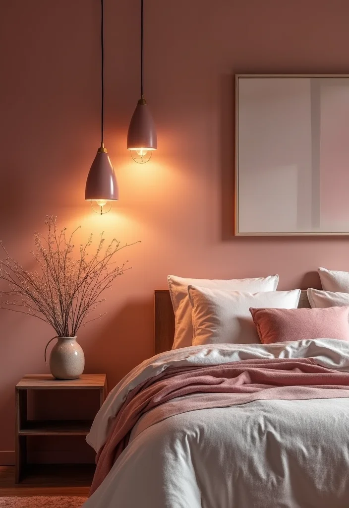 12 Dusty Rose Bedroom Ideas for Soft Romantic Tones - 10. Dusty Rose Lighting Fixtures