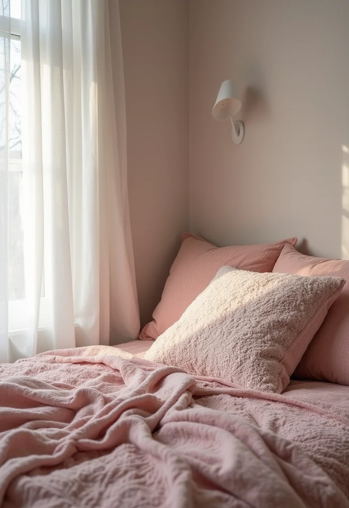 12 Dusty Rose Bedroom Ideas for Soft Romantic Tones - 11. Cozy Dusty Rose Throws and Pillows