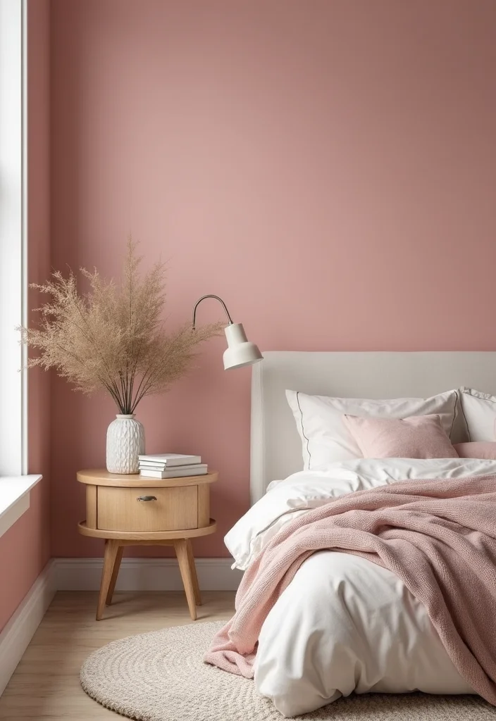 12 Dusty Rose Bedroom Ideas for Soft Romantic Tones - 2. Dusty Rose Accent Wall
