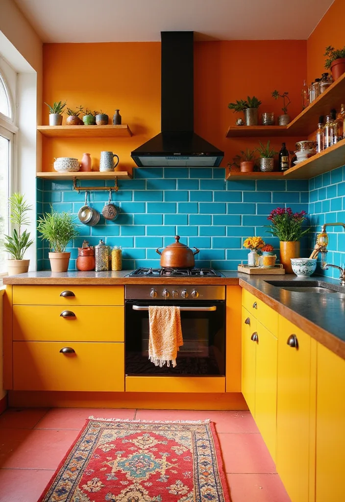 12 Eclectic Kitchen Ideas for Creative Mixed Style - 10. Bold Color Palettes