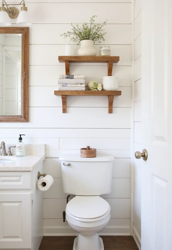 12 Farmhouse Half Bathroom Ideas for Cozy Country Charm - 1. Shiplap Walls for a Textured Touch