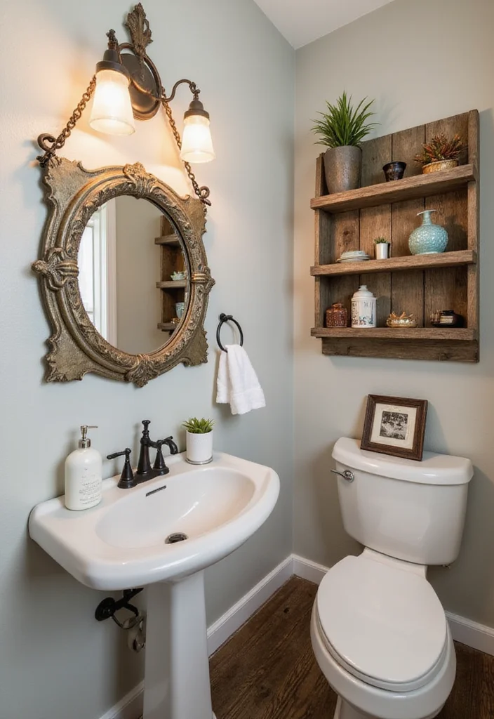 12 Farmhouse Half Bathroom Ideas for Cozy Country Charm - 3. Vintage Bathroom Accessories