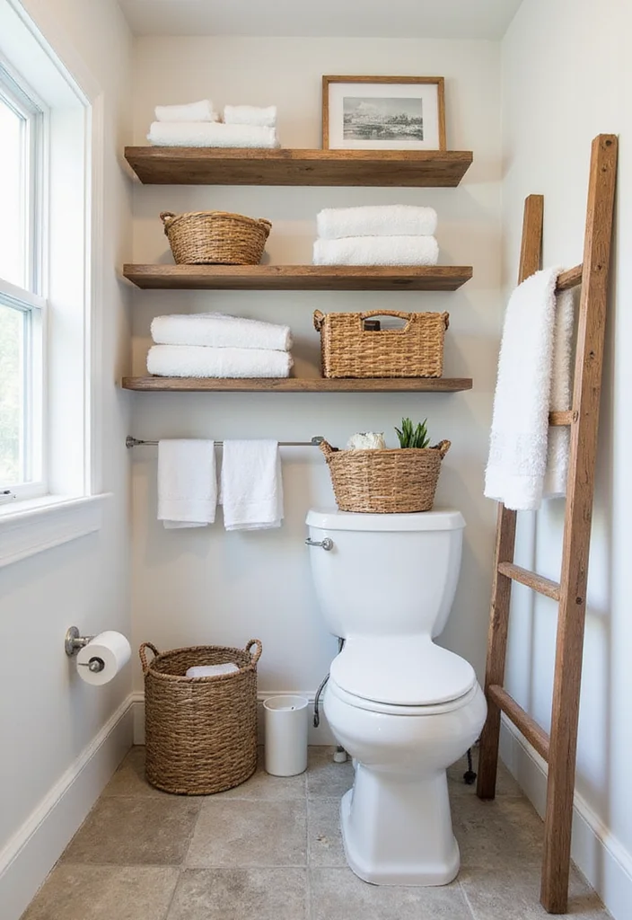 12 Farmhouse Half Bathroom Ideas for Cozy Country Charm - 4. Clever Storage Solutions