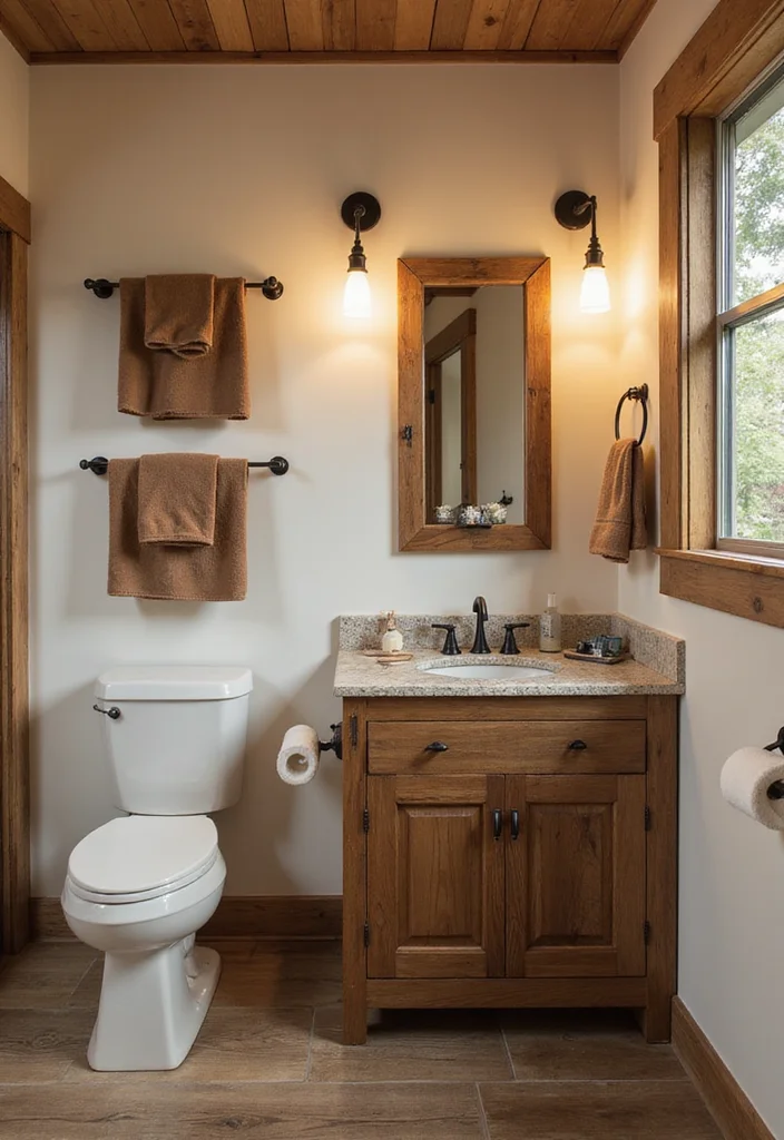 12 Farmhouse Half Bathroom Ideas for Cozy Country Charm - 7. Wooden Accents and Decor