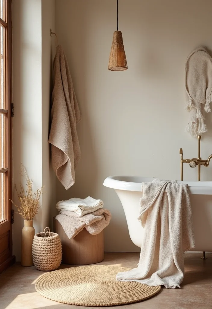 12 Farmhouse Half Bathroom Ideas for Cozy Country Charm - 9. Cozy Textiles and Linens