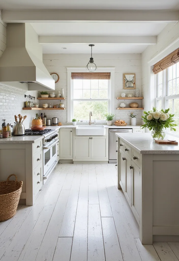 12 Farmhouse Kitchen Flooring Ideas for Rustic Durable Warmth - 10. Whitewashed Wood Floors