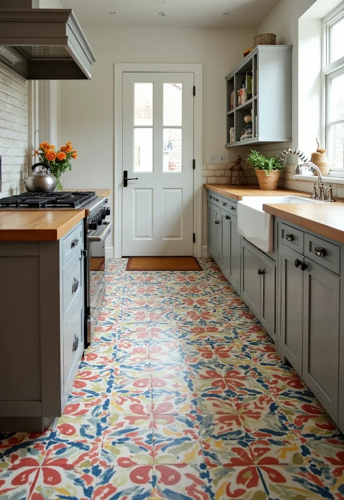 12 Farmhouse Kitchen Flooring Ideas for Rustic Durable Warmth - 12. Patterned Farmhouse Style Tiles