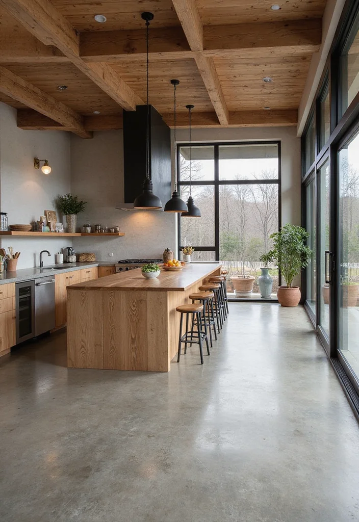 12 Farmhouse Kitchen Flooring Ideas for Rustic Durable Warmth - 8. Concrete Floors for a Modern Twist