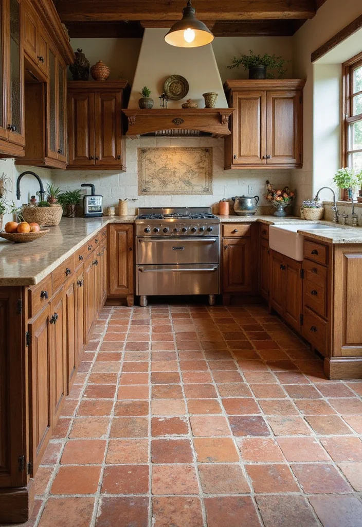 12 Farmhouse Kitchen Flooring Ideas for Rustic Durable Warmth - 9. Handmade Terracotta Tiles