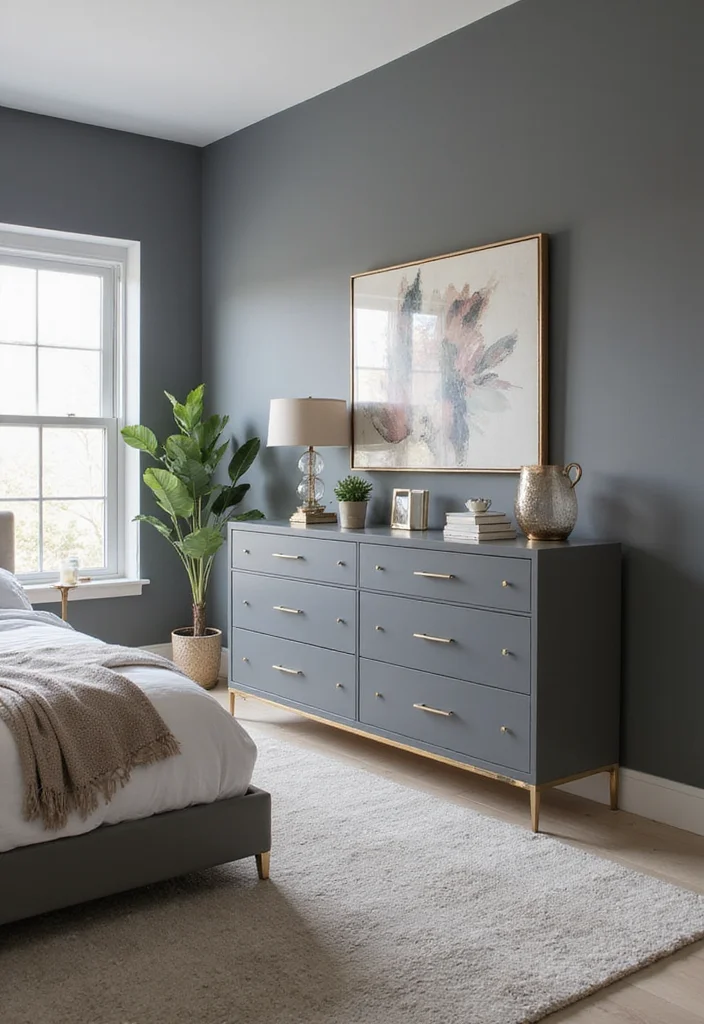 12 Gray and Gold Bedroom Ideas for Elegant Modern Contrast 23 12 Gray and Gold Bedroom Ideas for Elegant Modern Contrast - 3. Gold Furniture Accents Against Gray Backdrops