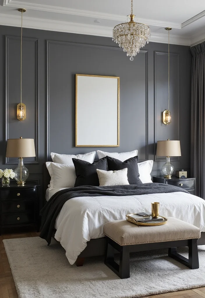 12 Gray and Gold Bedroom Ideas for Elegant Modern Contrast 89 12 Gray and Gold Bedroom Ideas for Elegant Modern Contrast - 9. Contrast with Black or White Elements