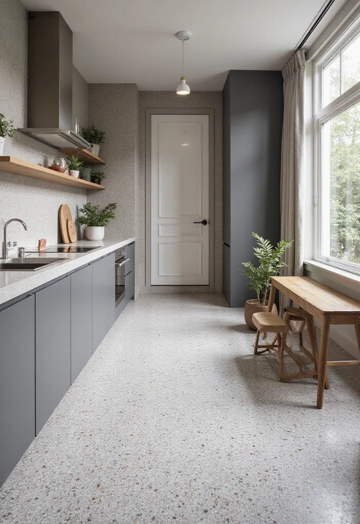 12 Grey Kitchen Flooring Ideas for Clean Modern Balance 45 12 Grey Kitchen Flooring Ideas for Clean Modern Balance - 5. Terrazzo Elegance