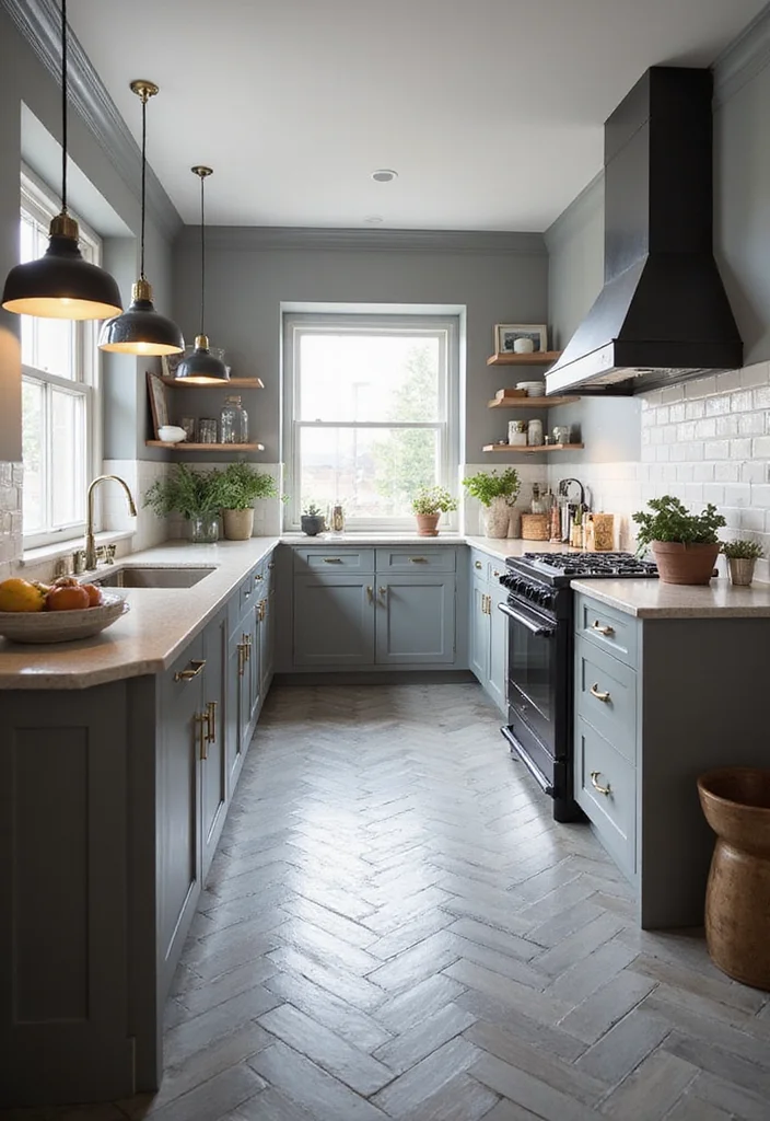 12 Grey Kitchen Flooring Ideas for Clean Modern Balance 87 12 Grey Kitchen Flooring Ideas for Clean Modern Balance - 9. Elegant Herringbone Patterns