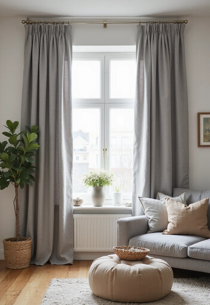 12 Grey Living Room Curtain Ideas for Soft Neutral Style - 12. Grey Cotton Curtains