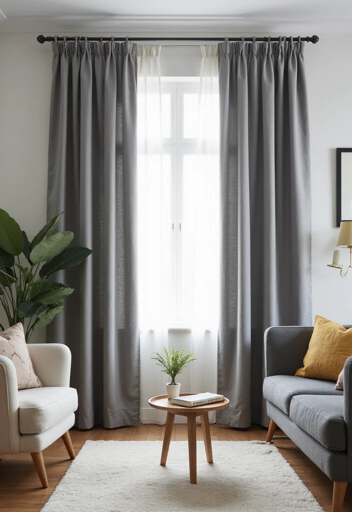 12 Grey Living Room Curtain Ideas for Soft Neutral Style - 9. Grey Grommet Curtains